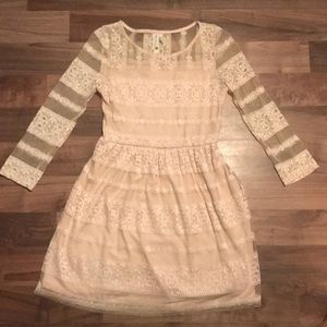 Champagne Lace Scoop Neck Dress